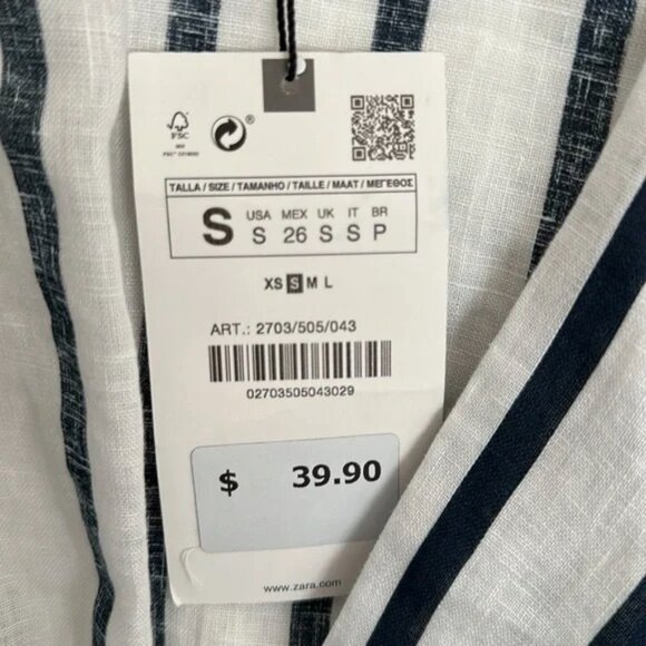 Zara Striped Linen Blend Wrap Blouse Nautical ResortWear Size Small - Picture 9 of 10